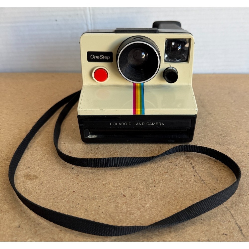 Vintage‎ Polaroid One Step Land Camera Rainbow Stripe SX-70 w/ Strap